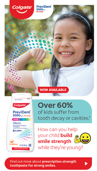Brochure cover. Happy asian child showing off her muscle with a smile. Text asks parents how they can help build smile strength.